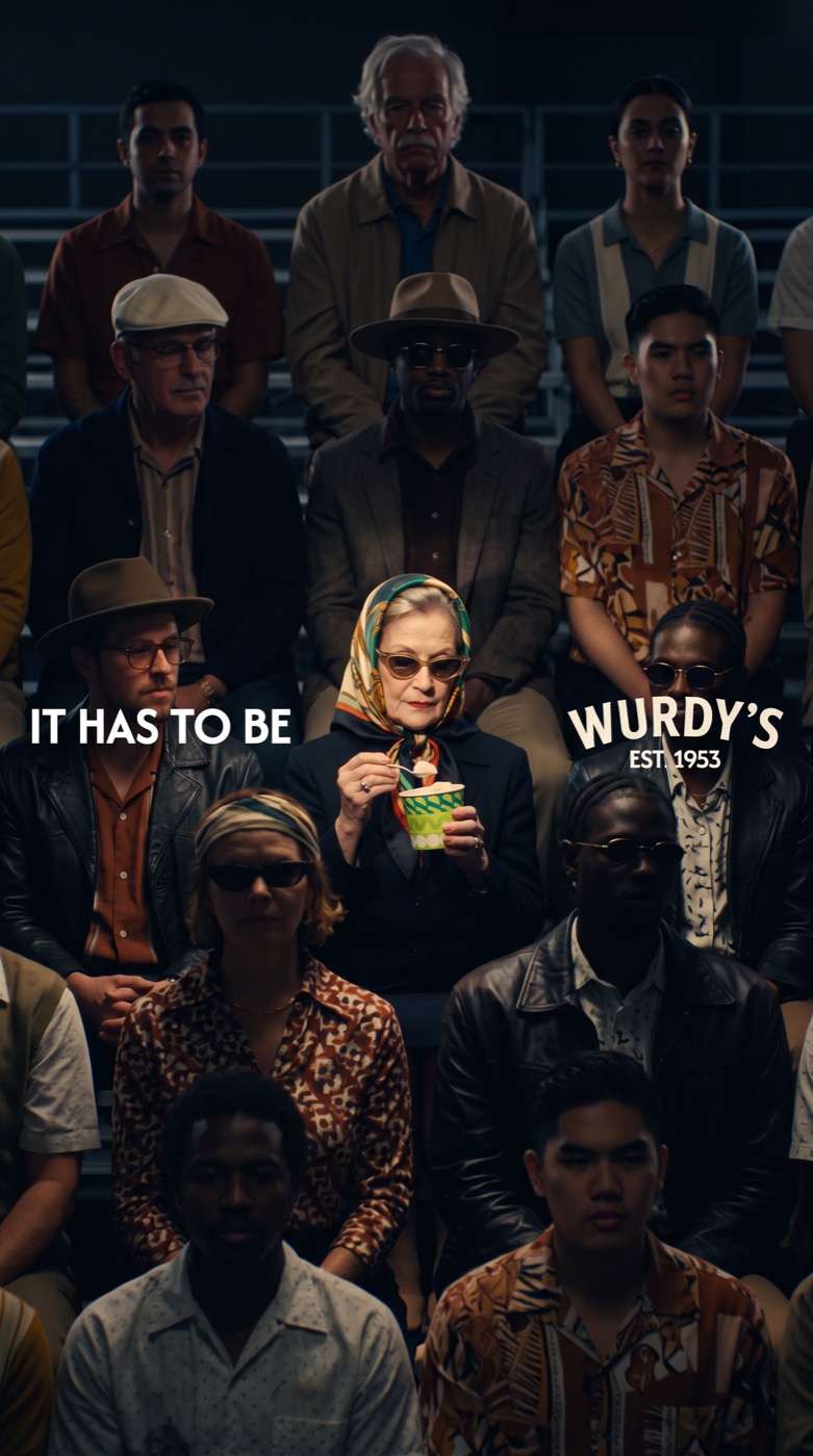 Vertical Wurdy's ad: 'It has to be Wurdy's.'